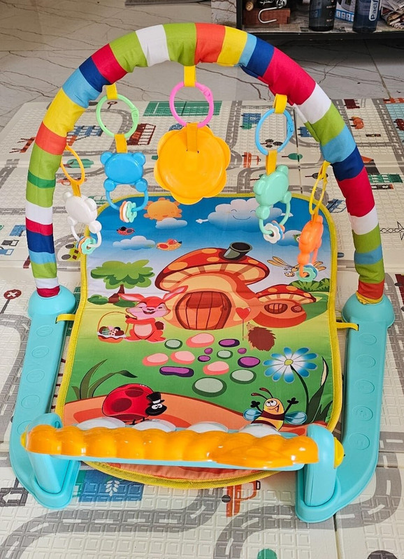 Nafhotoz 4-in-1 Baby Gym Play Mat with Piano Keys, Hanging Toys, and Sound Effects(Multicolor)