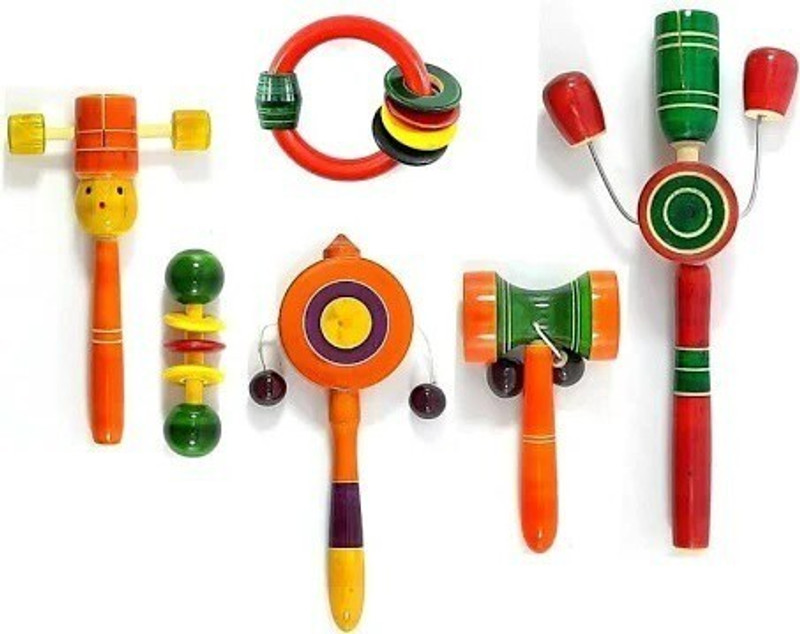 Toys Ka Story Wooden Sound Making Toys For Kids Pack Of 5 Rattle(Multicolor)