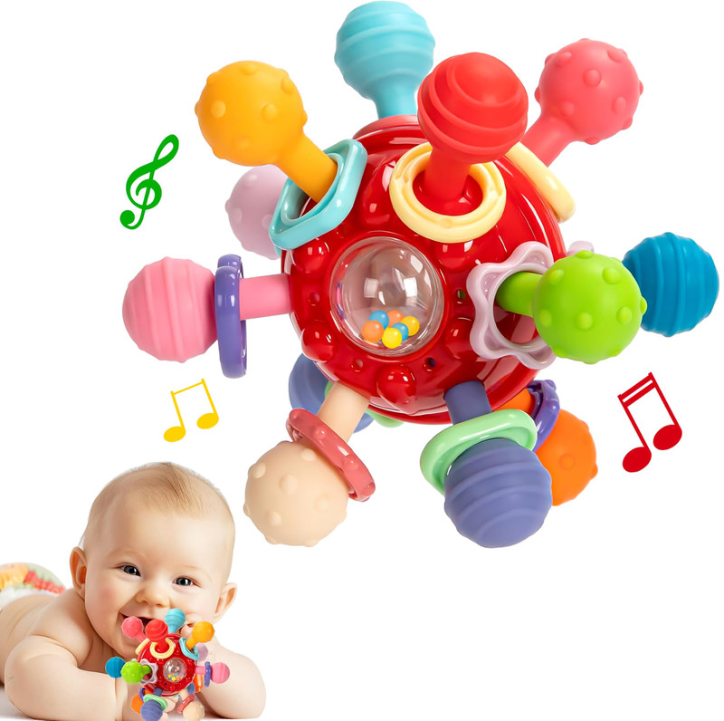 S TOYS HOUSE Food Grade Silicone Baby Teether Grasp Ball Teether(Red)