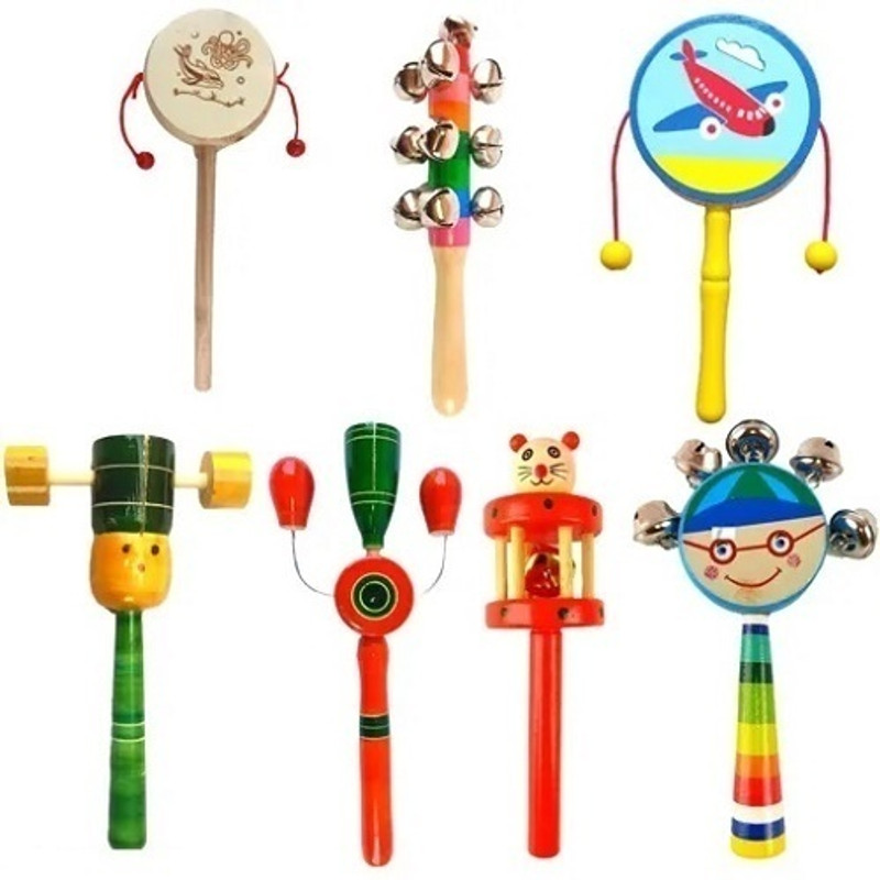 Little Mind Wooden Baby Rattles Set of 7 Non Toxic Infants Music Toys Rattle(Multicolor)