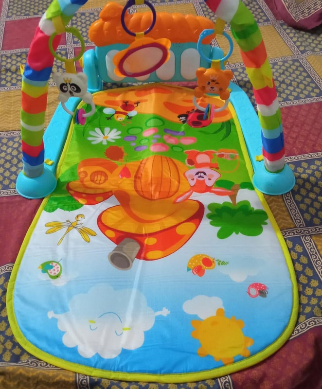 Ruffo Musical Baby Gym with Soft Play Mat and Hanging Animal Figures(Multicolor)