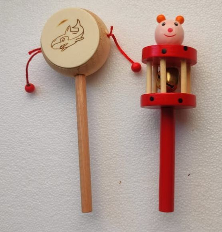 Decorpetal WOODEN CAGE RATTLE, DAMROO TOY COMBO Rattle(Multicolor)
