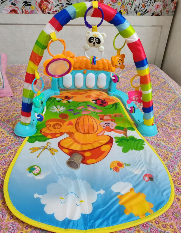 BHVMEY Educational Baby Gym Mat with Lights, Sounds & Textured Toys(Multicolor)