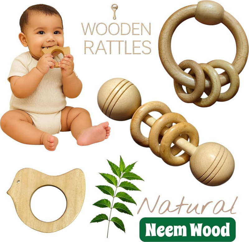 Aditya Creation Pure Natural Neem Wood Rattles (Antibacterial and Antifungal) Rattle(Brown)