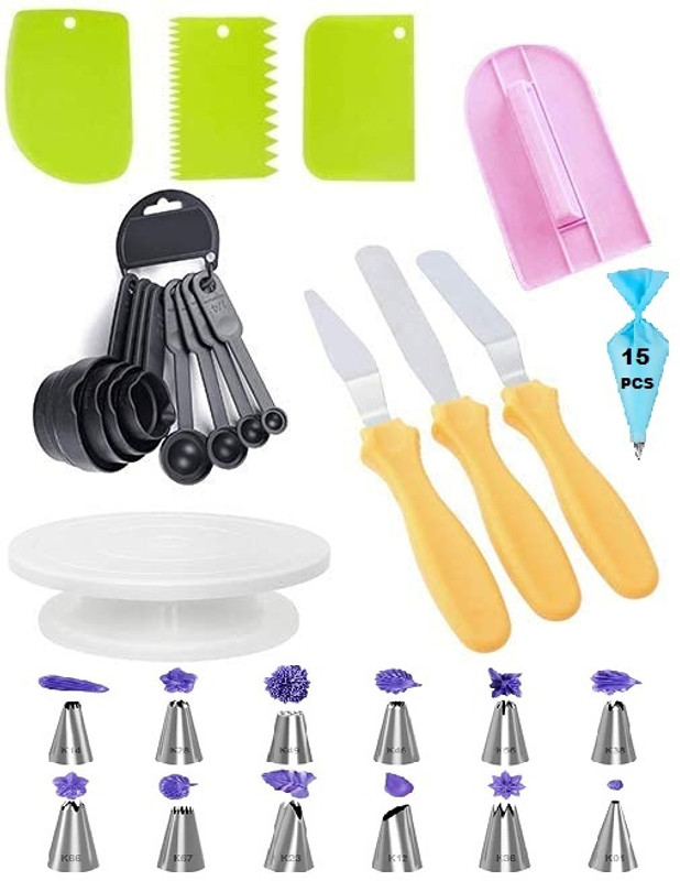 NIJAMRUT icing piping set Cake Making set Cake Combo Baking Tools Cake Making Supplies Baking Comb(Plastic, Silicone Pack of 1)