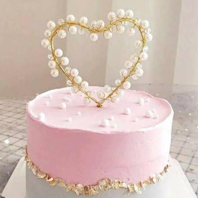 Bakewareind Pearl Heart Cake Decoration Cake Topper Cake Topper(golden Pack of 1)