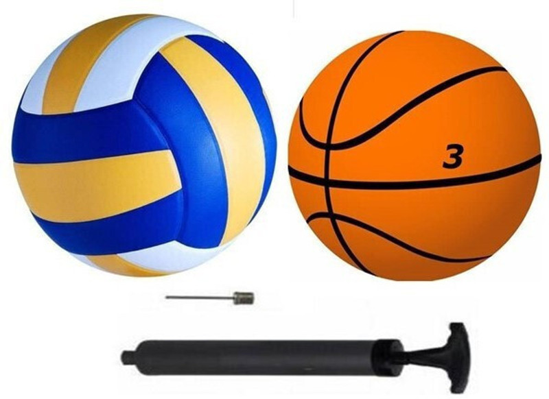 HOC COMBO of Volleyball and Basketball+ Air Pump, Basketball - Size: 3(Kids, Pack of 3)