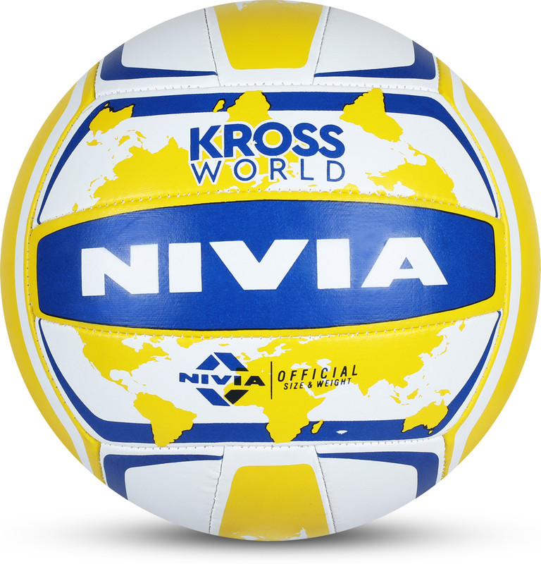 NIVIA Kross World, Rubberized, Training Ball, Latex Bladder, Ideal For All surfaces Volleyball - Size: 4(Standard, Pack of 1, Yellow, Blue)