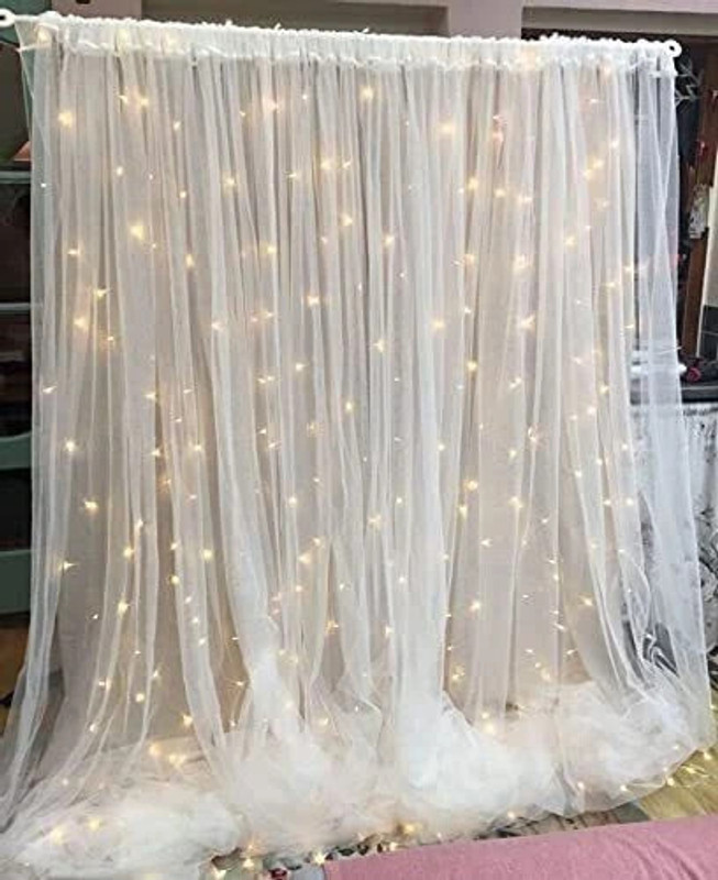 PARTY MIDLINKERZ Solid White net Curtain Cloth Backdrop Combo with Led Light for Wall Decor ations Balloon(White, Pack of 6)