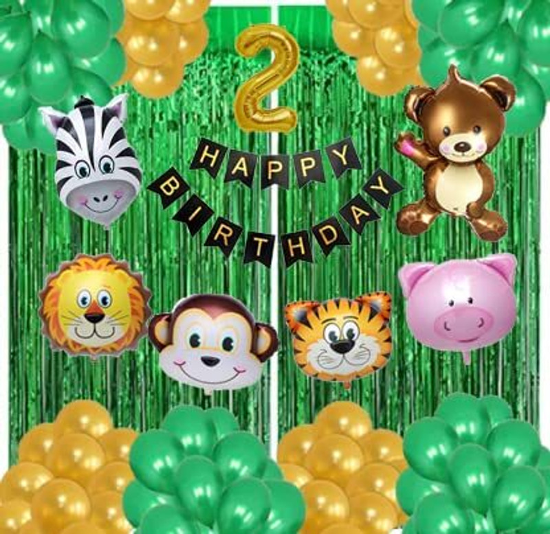 groovy dudz green jungle 2 year second birthday theme Happy Birthday Decoration Combo Kit(Set of 39)