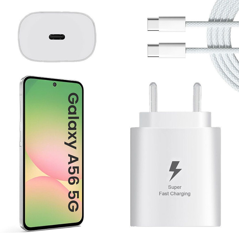 MAK 25 W Quick Charge 3.1 A Wall Charger for Mobile with Detachable Cable(White Braided Type C Cable Super Fast Charger for Samsung Galaxy A56 5g Adapter, Cable Included)