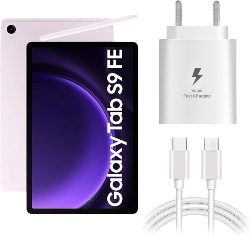 MAK 25 W Adaptive Charging 3 A Wall Charger for Tablet with Detachable Cable(Super Fast Charging Compatible for Galaxy Tab S9 Fe & Other Devices, White, Cable Included)