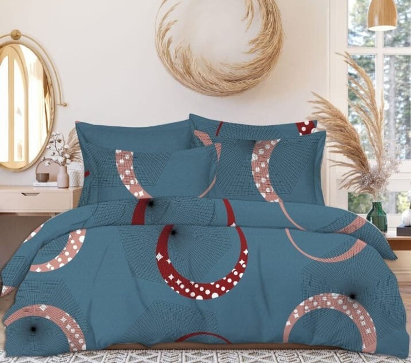 Amarjeet Cotton Double Fitted (Elastic) 280 TC Floral 1 Bedsheet(Blue)