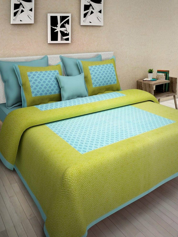 Saba Dream Collection Cotton Queen Fitted (Elastic) 150 TC Printed 1 Bedsheet with 2 Pillow Covers(Multicolor)