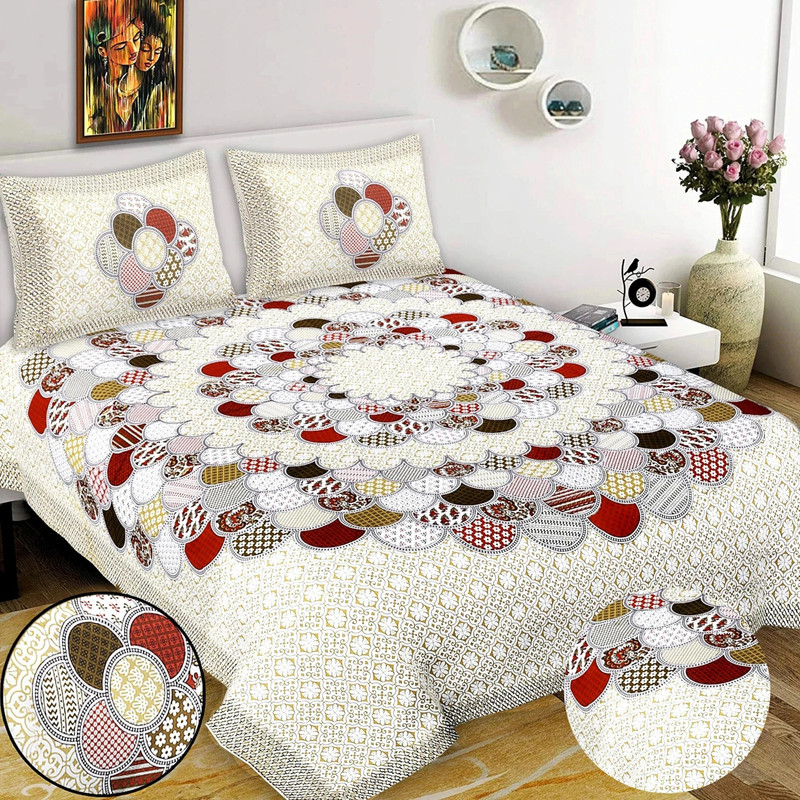 Leo Creation 144 TC Cotton Double Jaipuri Prints Bedsheet(Pack of 1, Red, Beige, Green, Black)
