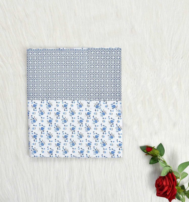BLENZZA DECO Cotton Single Flat 200 TC Printed 1 Bedsheet with 2 Pillow Covers(Blue Flower)