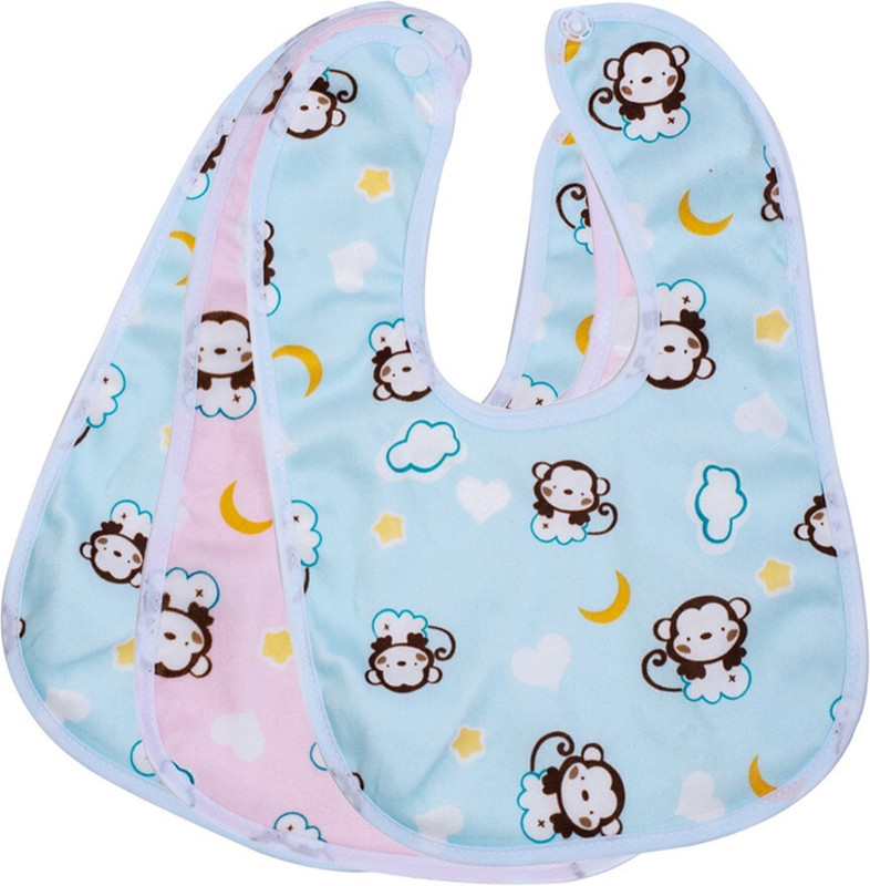 Buddsbuddy Combo of 3 Deluxe Waterproof Baby Cotton Snack Bibs(Multicolor)
