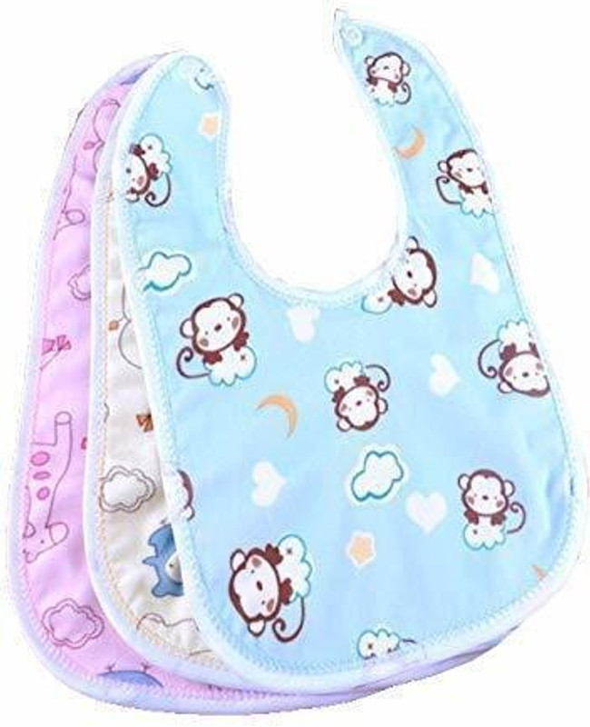 Sanchi Creation Waterproof Organic Multicolored Cotton Baby Apron Bibs with Quick Dry for 0-9 months (Set of 3)(Multicolor)