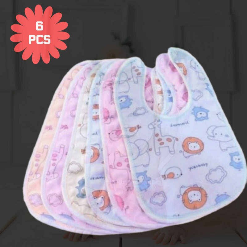 smilykid Colorful Baby Comfortable Water Proof Teething Baby Bib Baby Soft Beeps(6 Pcs Random Printed Crystal Velvet Cotton Washable, Anti-Bacterial, Sustainable)