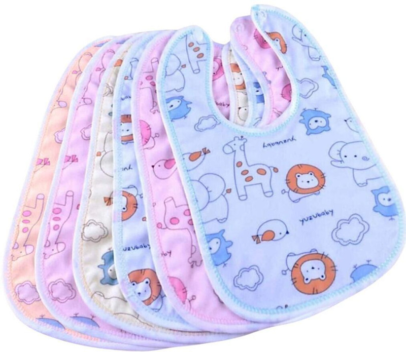 Roforuf Baby Bibs Apron for Feeding Cute Animated Print with Tich Button (Pack of 6)(Multi 6)