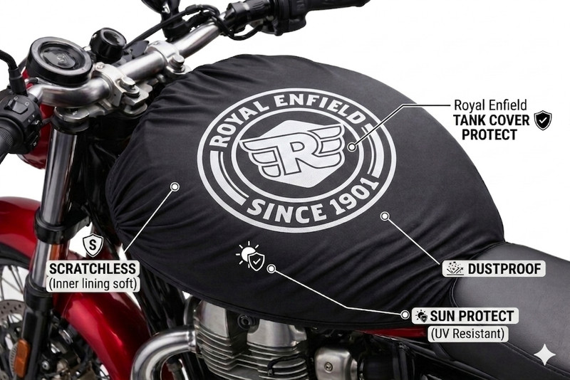 Friendlmall Royal Enfield Strap Royal Enfield Meteor 350, Thunder Bird 350, Thunder Bird 500, Classic 350, Thunderbird 350, Classic 500 Bike Tank Cover(50 L)