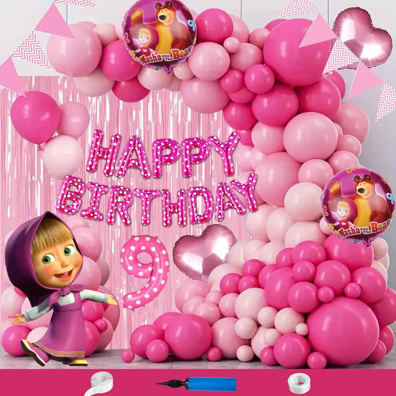 Partymash Masha Theme 9th Birthday Decoration Items For Girls(Set of 112)