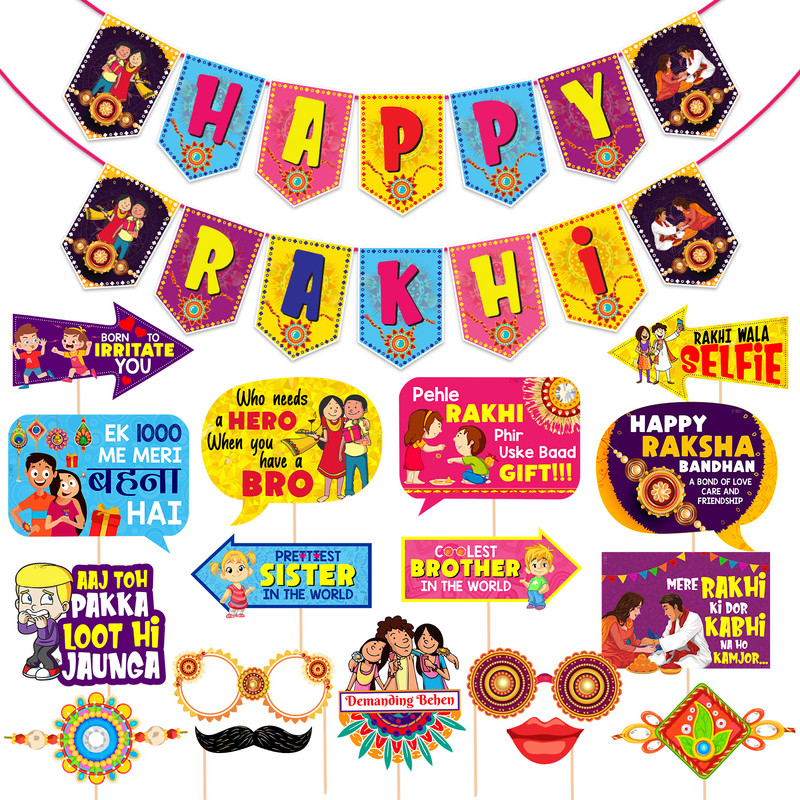 ZYOZI Happy Rakhi Decoration Combo Photo Booth Props+1 Set Banner