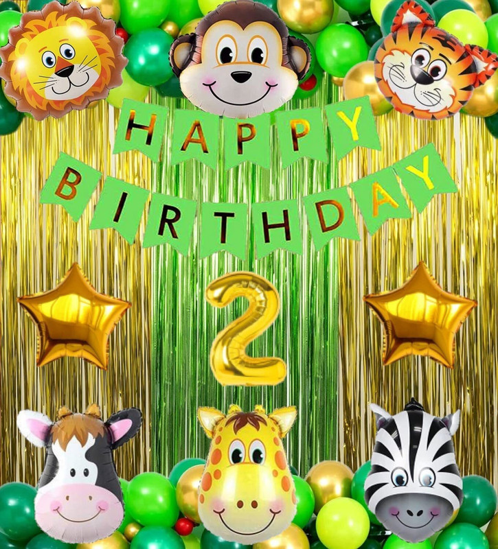 AERLOONZILLA 2nd Birthday with Jungle Theme Birthday Decoration Items(Set of 65)