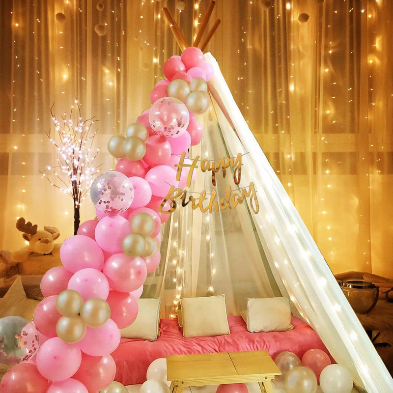 LOONS PEDDLER Canopy Tent For Decoration|White Net Curtain For Birthday Decoration With Lights(Set of 39)