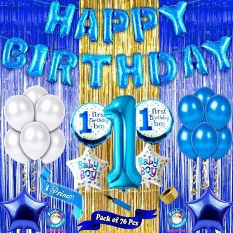Naveen Baby Boy First/1st Happy Birthday room/Wall Party Decorations Combo/Kit/Pack(Set of 76)