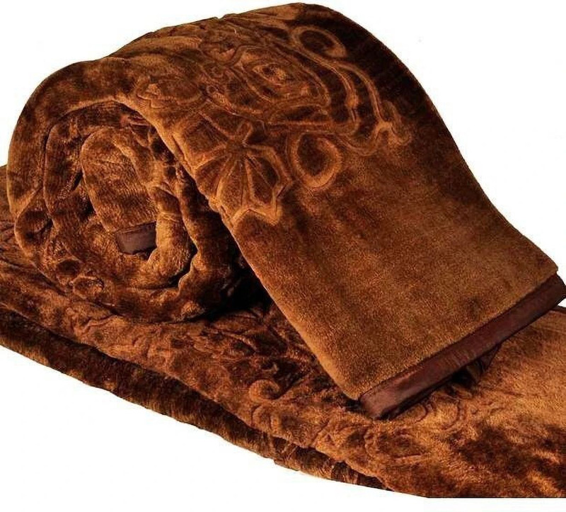 AARADHAYA Floral Single Mink Blanket for  AC Room(100% Wool, Coffee)