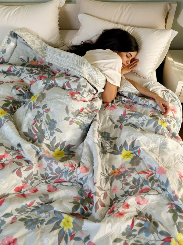 SPENTO Floral Double Comforter(Cotton, 172 GREY)