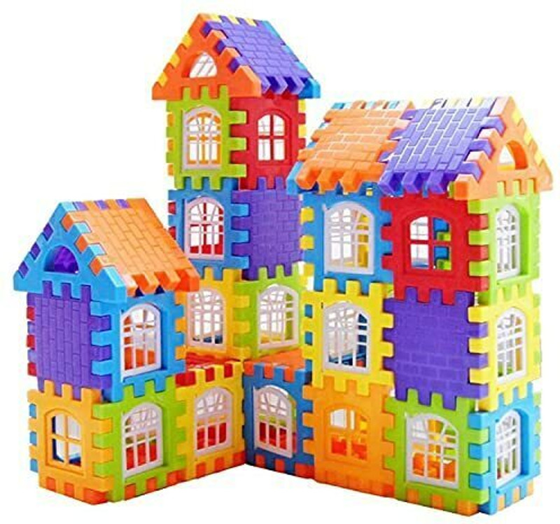 AEXONIZ TOYS Blocks for Kids House Construction Building Blocks for Boys with Windows Toy Set, Smooth Rounded Edged, DIY Combo, Plastic (House Blocks - 72 Piece ) - Multicolor(Multicolor)
