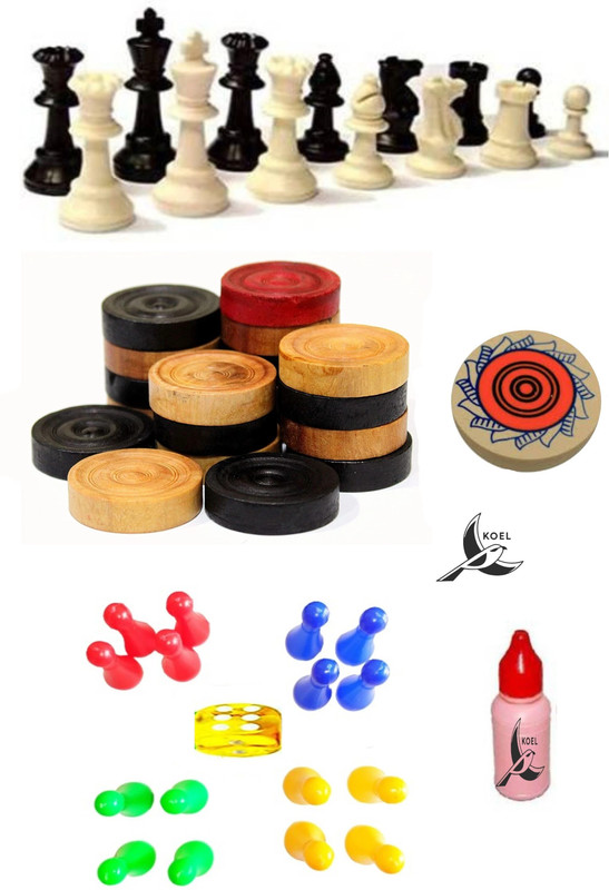 Koel Wooden Carrom Coins | 6mm Sticker | Carrom Powder | Ludo Token | Chess Pcs 6 cm Carrom Board(Multicolor)