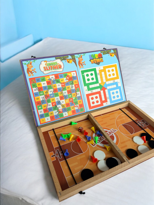 Nafhotoz Multi Purpose Wooden Board Game Set Ludo Snake Ladder for Kids Educational Board Games