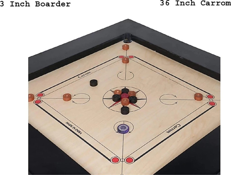 Kalindri Sports 36 inch in 3"×1.5" Frame and Four mm Ply with Coins, Striker and Powder Set 91.4 cm Carrom Board(Beige)