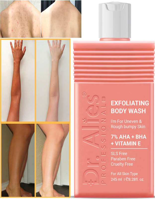 Dr. Alies Professional 7% AHA BHA Exfoliating Body Wash | De-Tan Glycolic & Salicylic Acid Shower Gel(245 ml)
