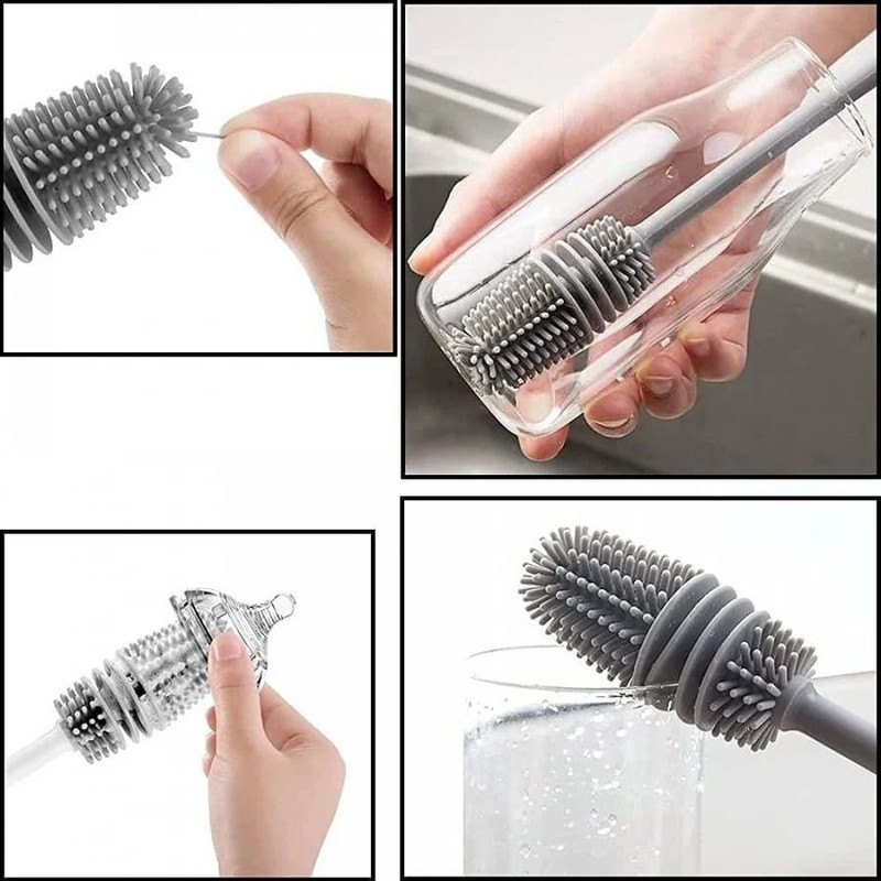 FULSTAR bottle cleaning brush long handle feeding bottle cleaning brush glass washer(Pink)