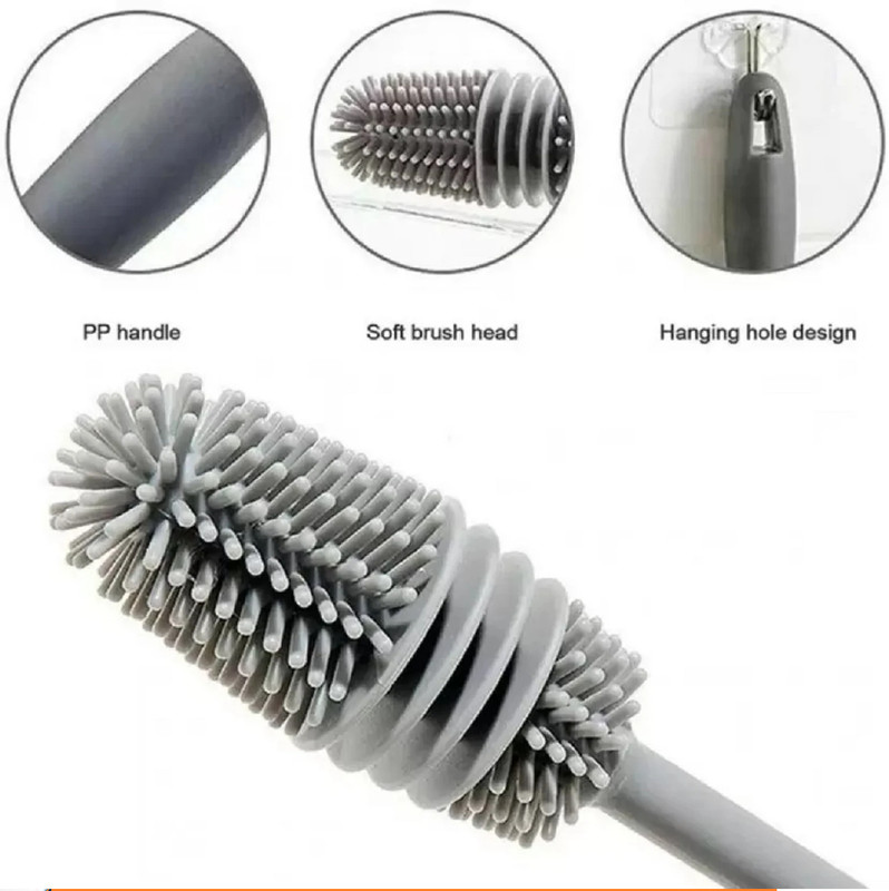 INVERSION Bottle Cleaning Brush Silicone Long Handle For Multipurose Cleaning071(Grey)