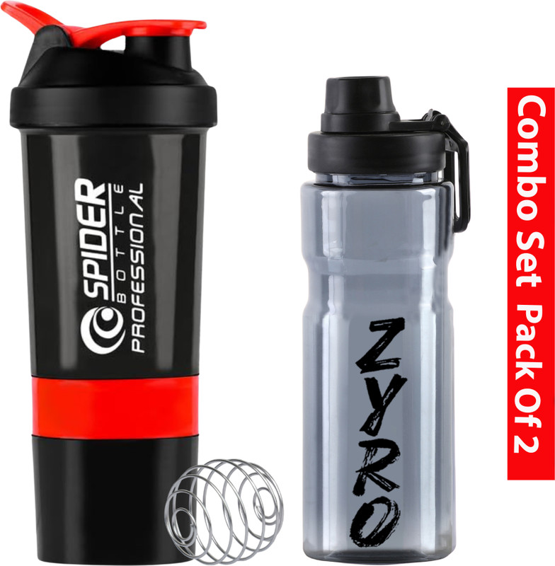 ZYRO Combo of Spider Professional Gym shaker & Sipper Bottle, LeakProof, Food Grade 500 ml Plastic Shaker(Pack of 2, Multicolor)