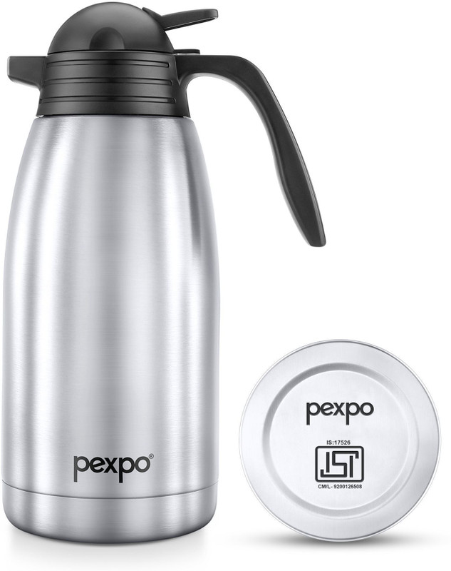 pexpo Stainless Steel Vacuum Insulated Cosmo Carafe, Hot and Cold Tea/Coffee 2000 ml Steel Flask(Pack of 1, Silver)