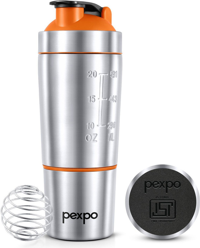 pexpo Kinetic Stainless Steel Gym Sipper with extra Compartment 850 ml Steel Shaker(Pack of 1, Silver)