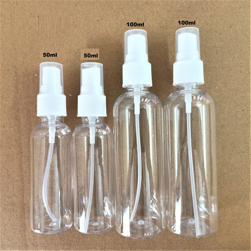 Insta cool Refillable Combo 50ml (2nos) & 100ml (2nos) Bottle White Spray-Total- 300 ml Plastic Spray Bottle(Pack of 4, Clear)