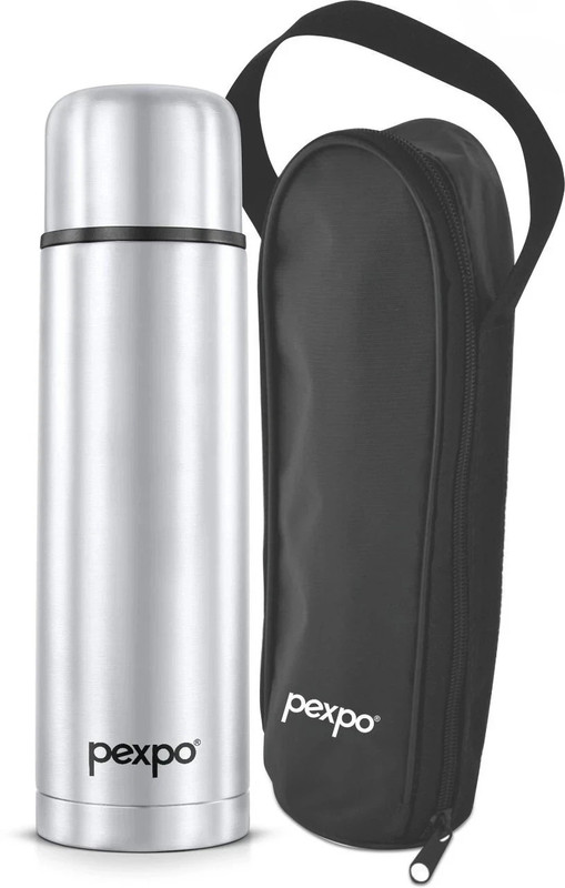 pexpo Thermosteel Vacuum Flask, 18 Hrs Hot and Cold with Zipper Bag Flip-Pro 1000 ml Steel Flask(Pack of 1, Silver)