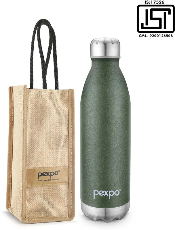 pexpo Electro 1500, Hot&Cold Thermosteel Water Bottle With Jute-Bag , Leakproof 1500 ml Steel Flask(Pack of 1, Silver)