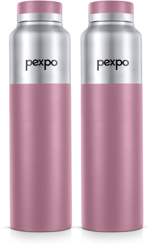 pexpo Crown Dual-Tone Sports and Hiking Stainless Steel Water Bottle 950 ml Steel Bottle(Pack of 2, Silver)
