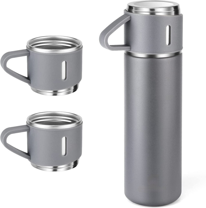 ICONIX Vacuum Flask set 3 Cup set for Hot & Cold Drink BPA Free & Leakproof(Gift Set) 500 ml Steel Flask(Pack of 1, Silver)
