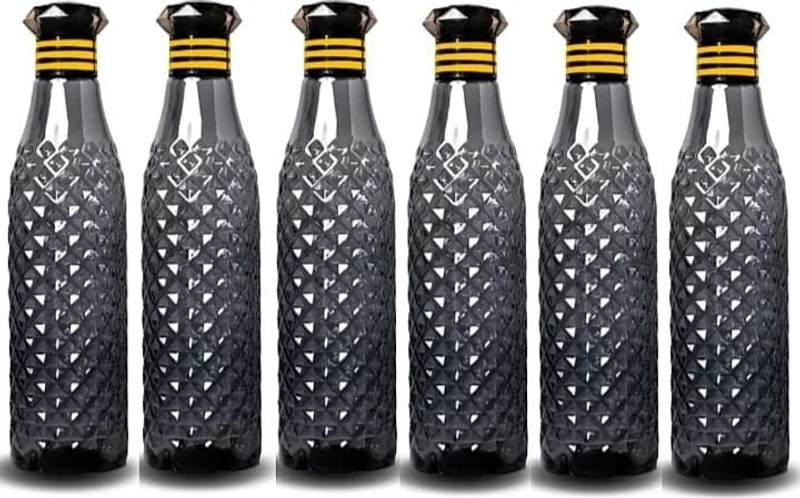 JLR Enterprise Plastic Fridge Water Bottle Set Of 6, Crystal Diamond Texture Design 1000 ml PET Bottle(Pack of 6, Clear)