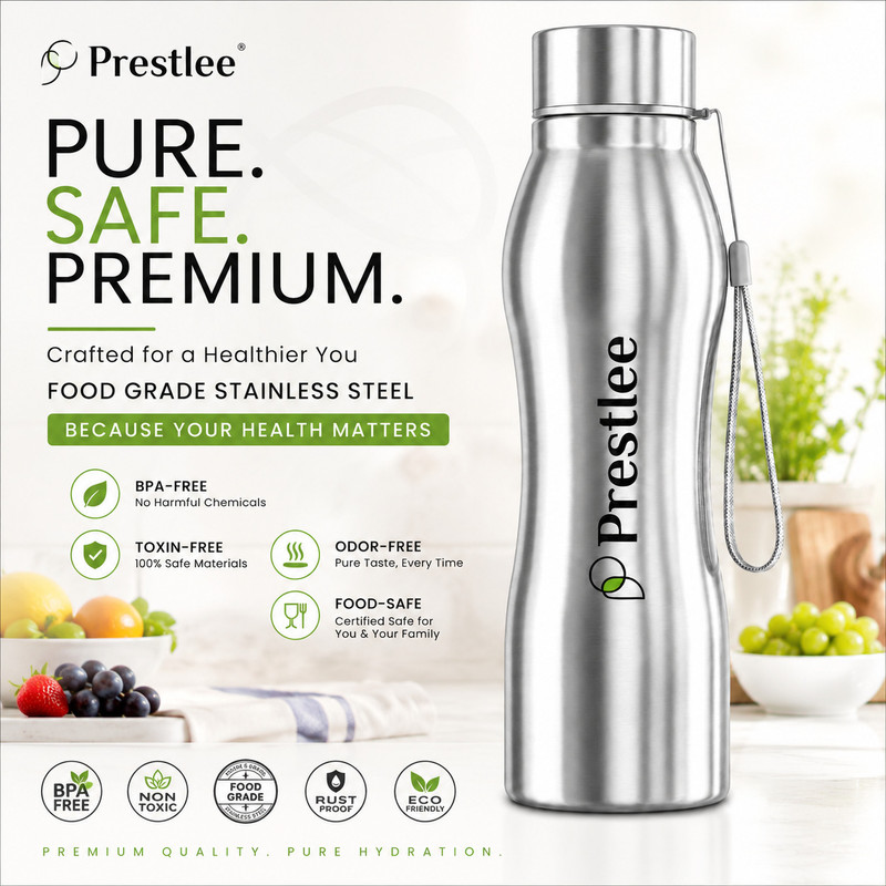 Prestlee ASPIRE Tag Stainless Steel Water Bottle 1000 ml Steel Bottle(Pack of 1, Silver)