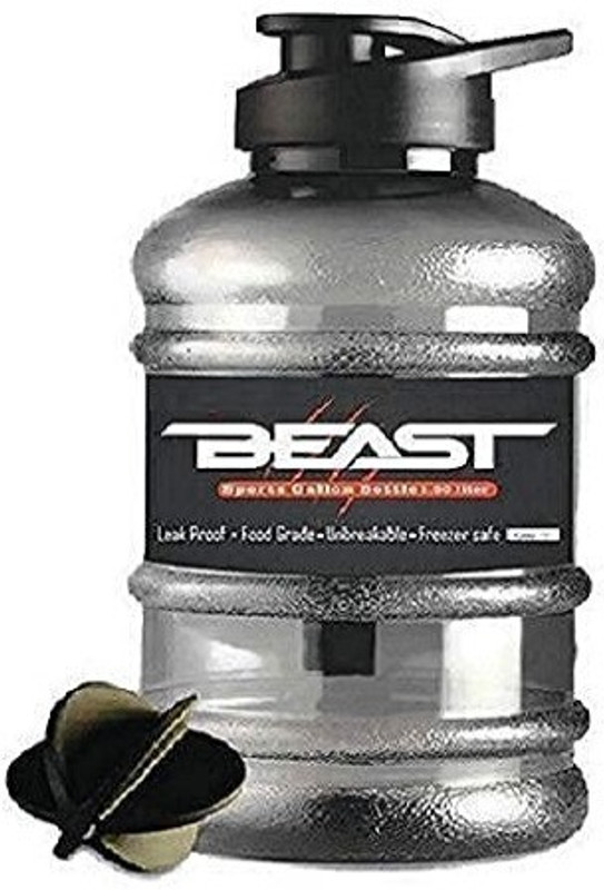 GiftsCreations Beast Sports Gallon Bottle ,With Mixer Ball And Strainer, Made in India 1500 ml Plastic Shaker(Pack of 1, Black)